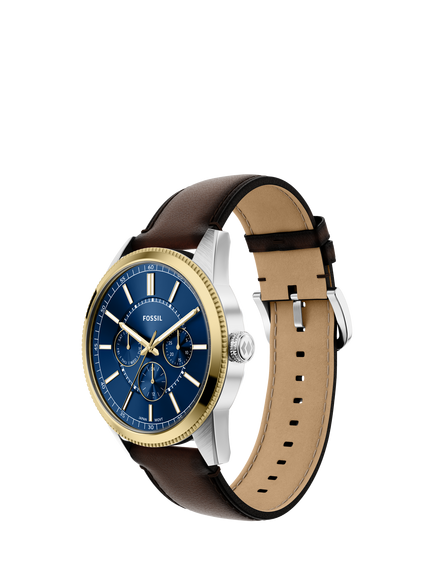 Fossil FS6195 Men's Pearson 42mm Round Leather Strap Watch, Gold & Brown - view 2, Gold & Brown