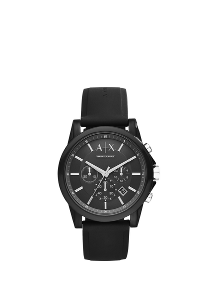 Armani Exchange AX1326 Men's 44mm Round Silicone Strap Watch, Black, Black