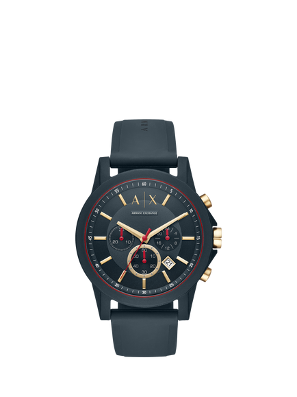 Armani Exchange AX1335 Men's 47mm Chronograph Silicone Strap Watch, Blue, Blue