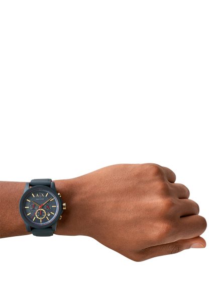 Armani Exchange AX1335 Men's 47mm Chronograph Silicone Strap Watch, Blue - view 2, Blue