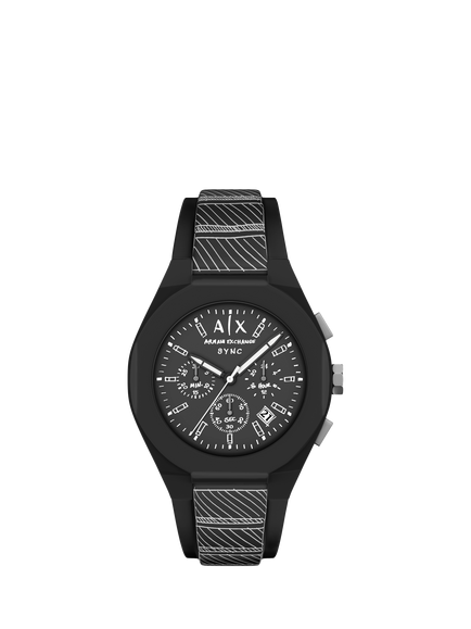 Armani Exchange AX4174 Men's 44mm Chronograph Silicone Strap Watch, Black, Black