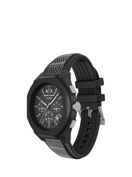 Armani Exchange AX4174 Men's 44mm Chronograph Silicone Strap Watch, Black - view 2, Black