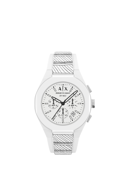 Armani Exchange AX4175 Men's 44mm Round Silicone Strap Watch, White, White