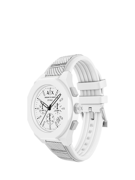 Armani Exchange AX4175 Men's 44mm Round Silicone Strap Watch, White - view 2, White