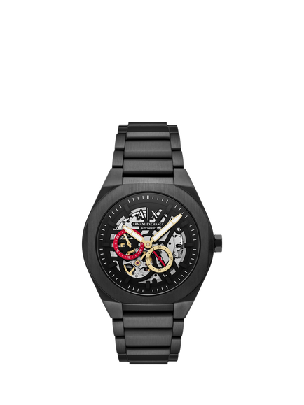 Armani Exchange AX4196 Men's Sync 44mm Automatic Bracelet Strap, Black, Black