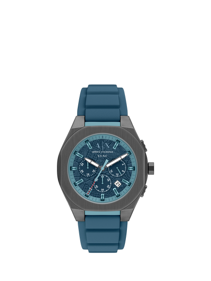 Armani Exchange AX4291 Men's 44mm Chronograph Silicone Strap Watch, Gunmetal & Blue, Gunmetal & Blue