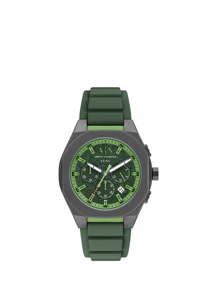 Armani Exchange AX4292 Men's 44mm Chronograph Silicone Strap Watch, Gunmetal & Green, Gunmetal & Green