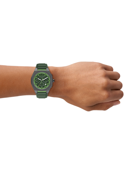 Armani Exchange AX4292 Men's 44mm Chronograph Silicone Strap Watch, Gunmetal & Green - view 2, Gunmetal & Green