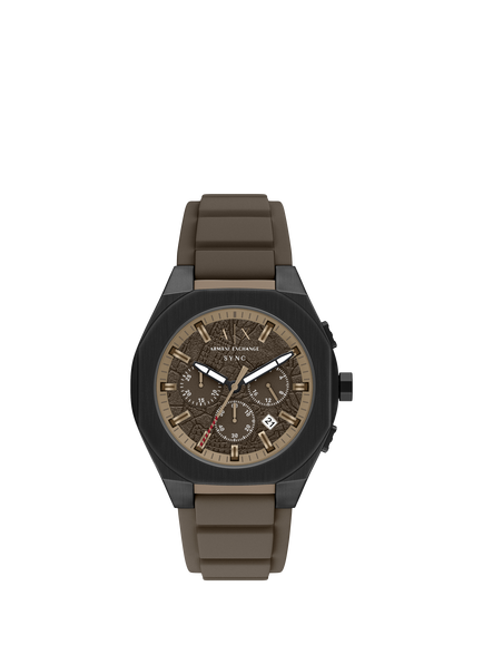 Armani Exchange AX4293 Men's 44mm Chronograph Silicone Strap Watch, Black & Brown, Black & Brown