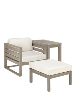 KETTLER OUTLET KETTLER Padstow Garden Armchair, Footstool & Side Table Set, FSC-Certified (Eucalyptus Wood), Like New, Unique Grey, Unique Grey