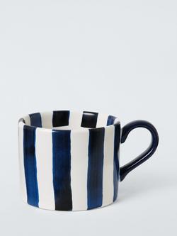 John Lewis Hand Painted Stripe Stoneware Mug, 350ml, Blue, Blue