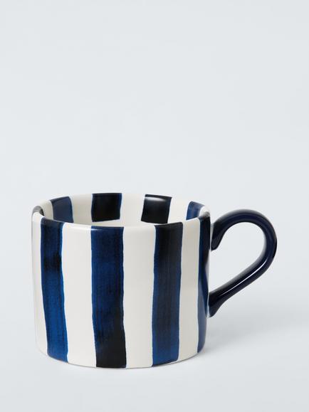 John Lewis Hand Painted Stripe Stoneware Mug, 350ml, Blue, Blue