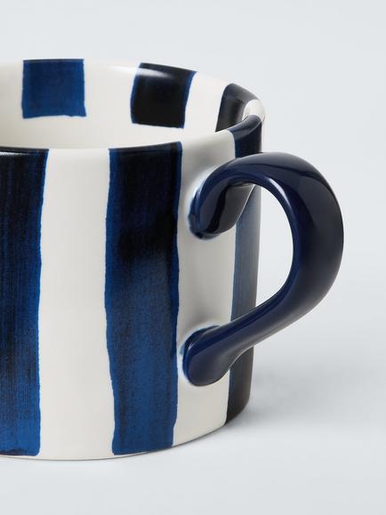 John Lewis Hand Painted Stripe Stoneware Mug, 350ml, Blue - view 2, Blue