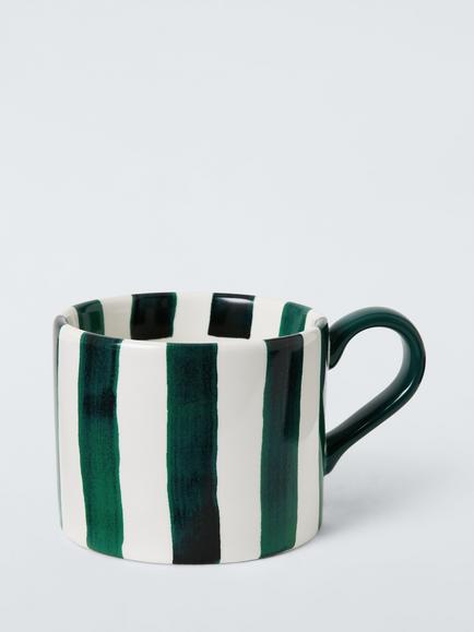 John Lewis Hand Painted Stripe Stoneware Mug, 350ml, Green, Green