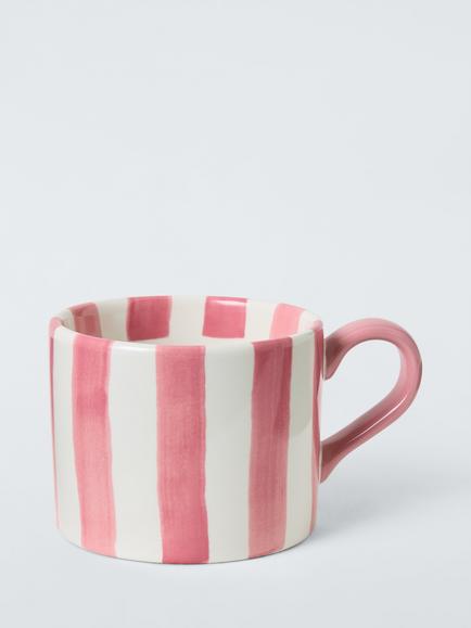 John Lewis Hand Painted Stripe Stoneware Mug, 350ml, Pink, Pink