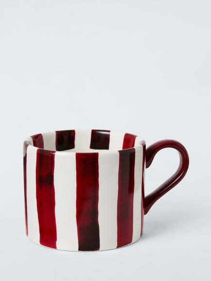 John Lewis Hand Painted Stripe Stoneware Mug, 350ml, Red, Red