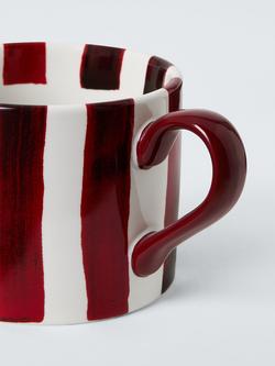 John Lewis Hand Painted Stripe Stoneware Mug, 350ml, Red - view 2, Red