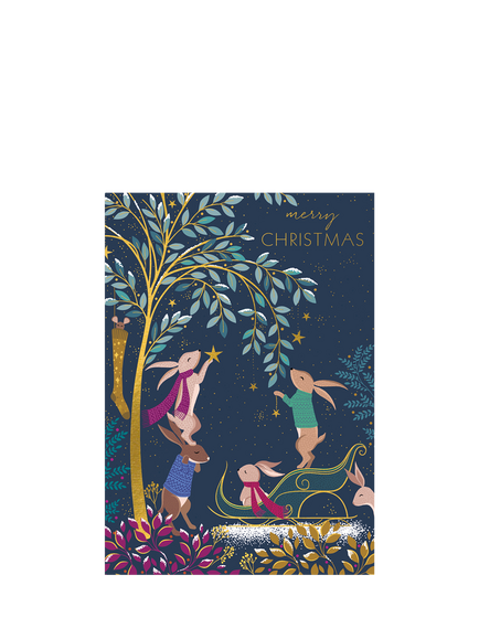 Sara Miller Rabbits In Jumpers Christmas Card, Multi