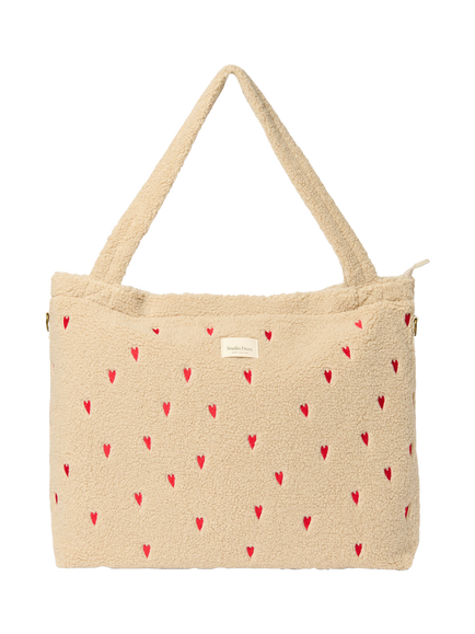 Studio Noos Teddy Collection Hearts Boucle Changing Bag, Ecru, Heart Ecru