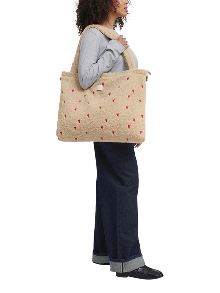 Studio Noos Teddy Collection Hearts Boucle Changing Bag, Ecru - view 2, Heart Ecru