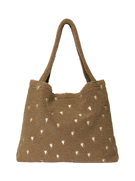 Studio Noos Teddy Collection Hearts Boucle Tote Bag, Brown, Heart Brown