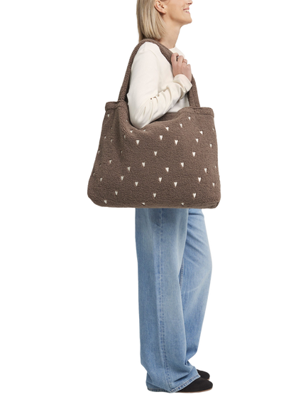 Studio Noos Teddy Collection Hearts Boucle Tote Bag, Brown - view 2, Heart Brown