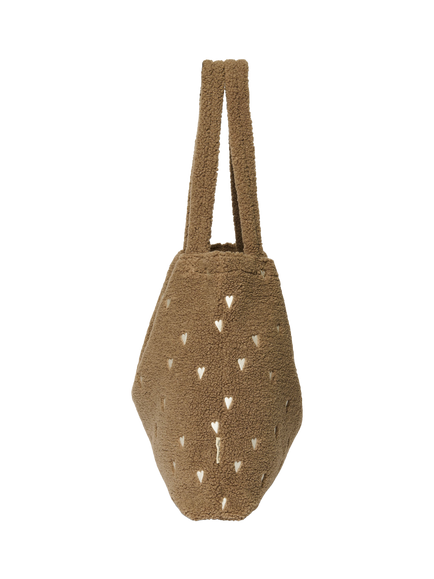 Studio Noos Teddy Collection Hearts Boucle Tote Bag, Brown - view 2, Heart Brown