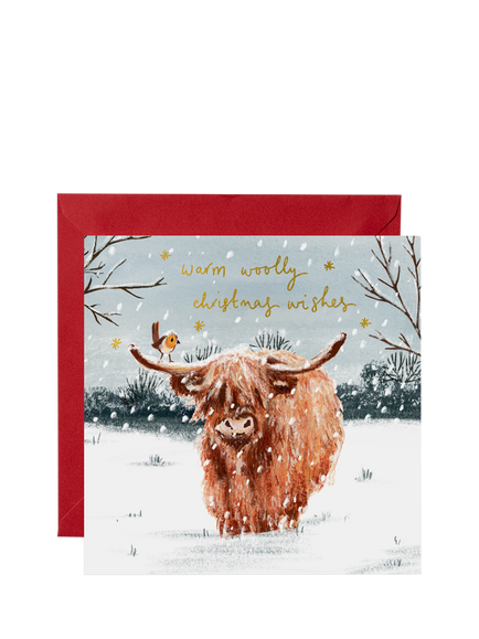 Louise Mulgrew Designs Highland Cow Woolly Wishes Christmas Card, Multi