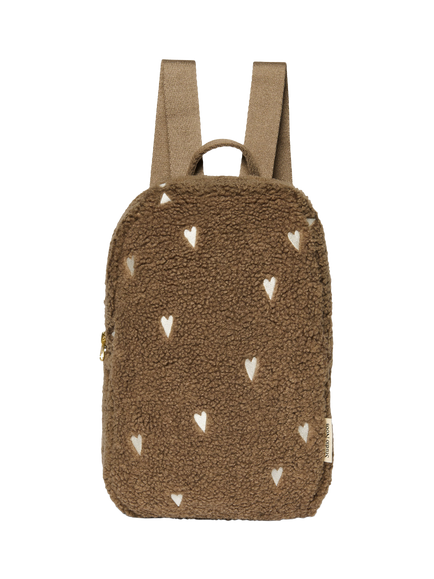 Studio Noos Kids' Teddy Collection Hearts Boucle Mini Backpack, Brown, Teddy Brown