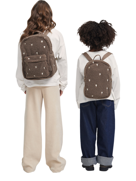 Studio Noos Kids' Teddy Collection Hearts Boucle Mini Backpack, Brown - view 2, Teddy Brown