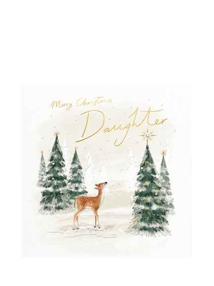 Woodmansterne Daughter Deer Pine Trees Christmas Card, Multi