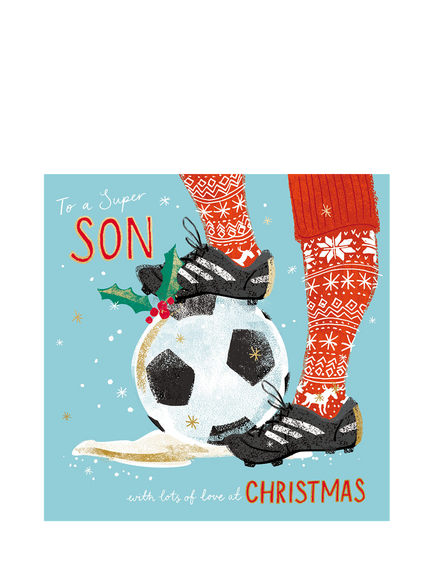 Woodmansterne Football Legs And Ball Son Christmas Card, Multi