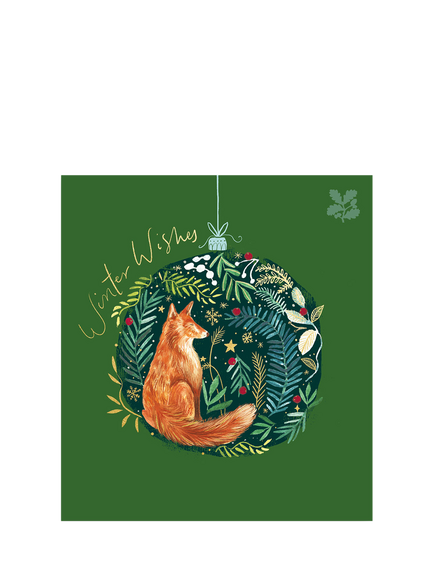 Woodmansterne Fox In A Bauble With Foliage Christmas Card, Multi
