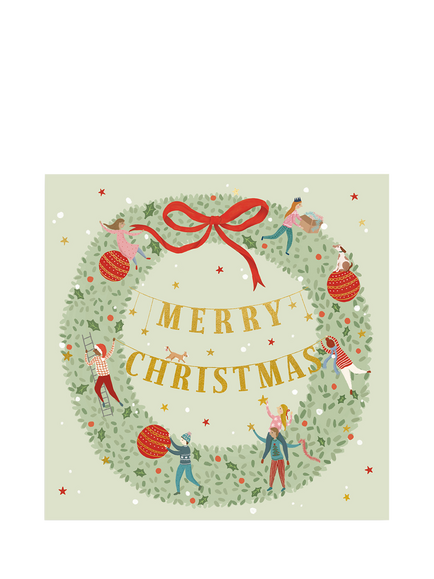 Woodmansterne Mini People Wreath Christmas Card, Multi