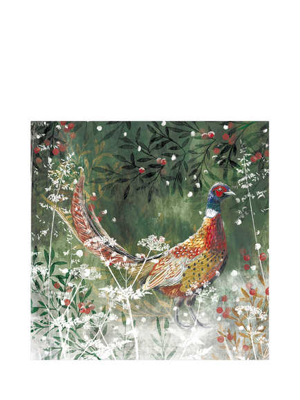 Woodmansterne Pheasant Amongst Berries Christmas Card, Multi