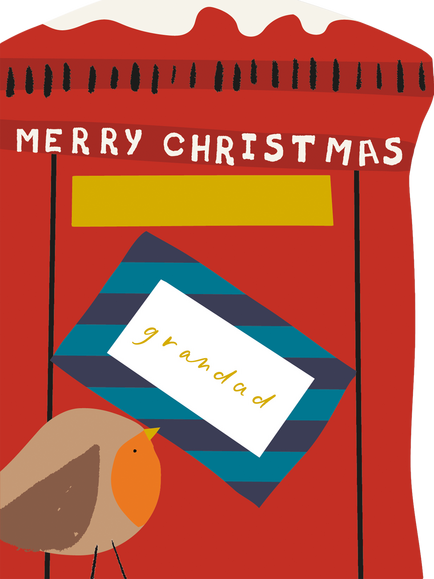 Caroline Gardner Grandad Post Box With Robin Christmas Card, Multi