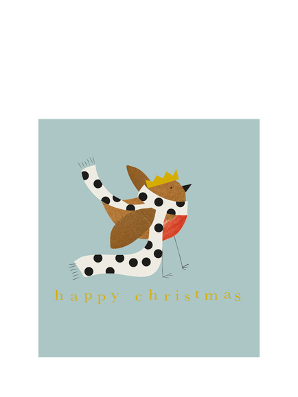 Caroline Gardner Robin In Crown And Scarf Christmas Card, Multi