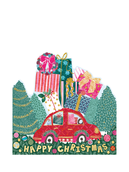 Cardmix Car With Stack Of Presents Christmas Card, Multi