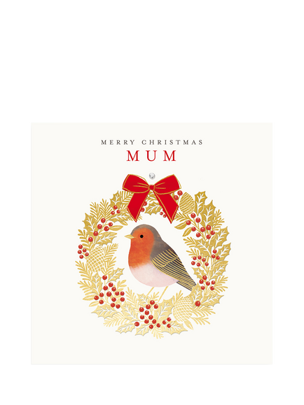 The Proper Mail Company Mum Robin Inside A Wreath Christmas Card, Multi
