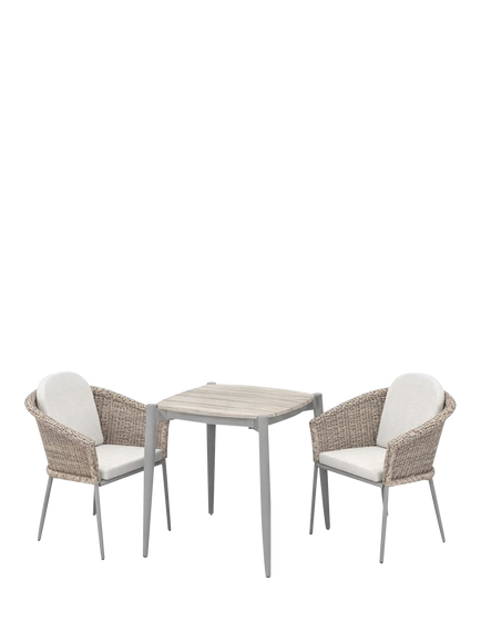 KETTLER Isla 2-Seater Square Garden Dining Bistro Table & Chairs Set, Mushroom, Mushroom