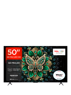 TCL 50C6K-UK (2025) QLED QD-Mini LED HDR 4K Ultra HD Smart TV, 50 inch  with Dolby Atmos, Black, Black
