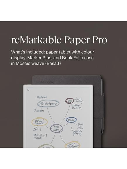 reMarkable Paper Pro Tablet, 11.8” Colour Display, with Marker Plus & Book Folio Case - view 2, Basalt