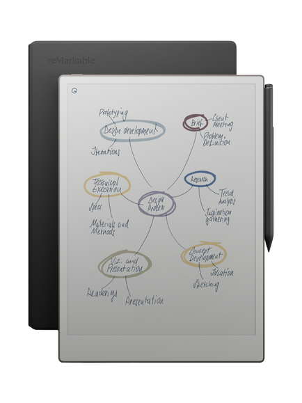 reMarkable Paper Pro Tablet, 11.8” Colour Display, with Marker Plus & Book Folio Case, Black Leather