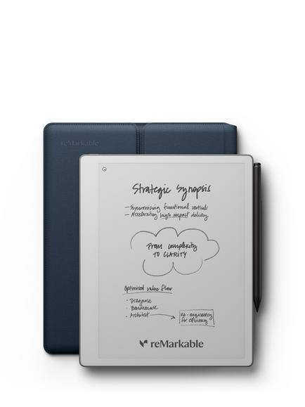 reMarkable Paper Pure Tablet, 10.3” Black & White Display with Marker Plus & Sleeve Folio Case, Blue