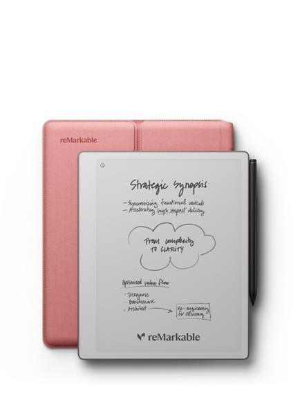 reMarkable Paper Pure Tablet, 10.3” Black & White Display with Marker Plus & Sleeve Folio Case, Pink