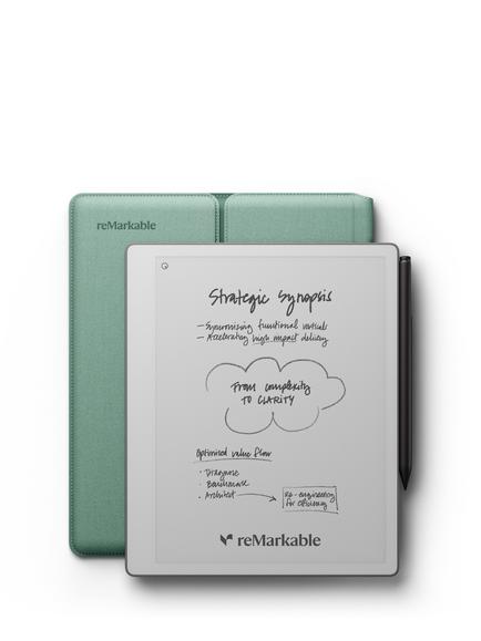 reMarkable Paper Pure Tablet, 10.3” Black & White Display with Marker Plus & Sleeve Folio Case, Green