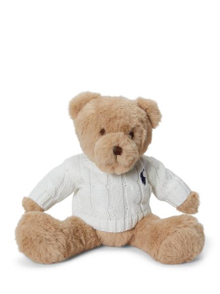 Ralph Lauren Polo Bear Cable Knit Jumper Plush Bear, Trophy Cream, Trophy Cream