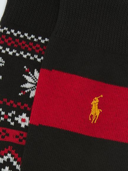 Ralph Lauren Cotton Rich Fair Isle & Stripe Festive Socks, Pack of 2, Red Mid - view 2, Red Mid