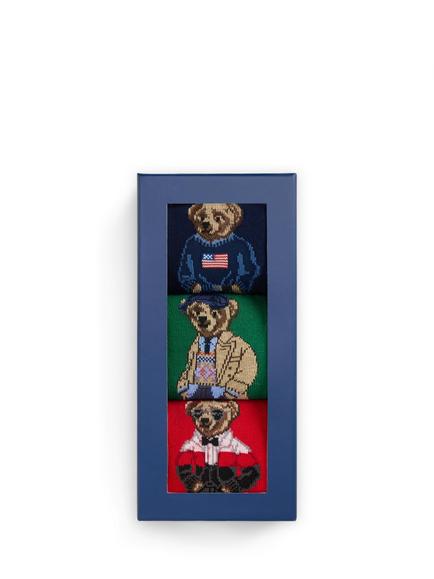 Ralph Lauren Stretch Cotton Racing Bear Socks Gift Set, Pack of 3, Multi Multi - view 2, Multi Multi