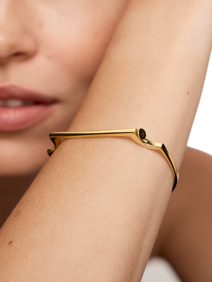 Monica Vinader Signature Slim Bangle, Gold - view 2, Gold